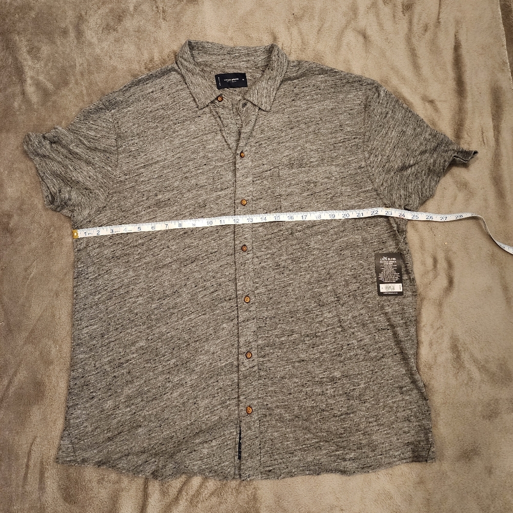 Lucky Brand Linen Blend XL Short Sleeve Button Down Shirt Gray Heather NWT
